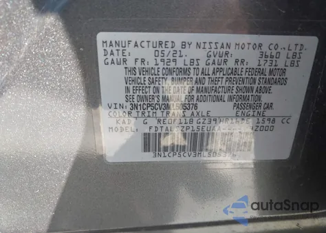 2021 Nissan Kicks Sv из США, поврежденный, VIN 3N1CP5CV3ML505376